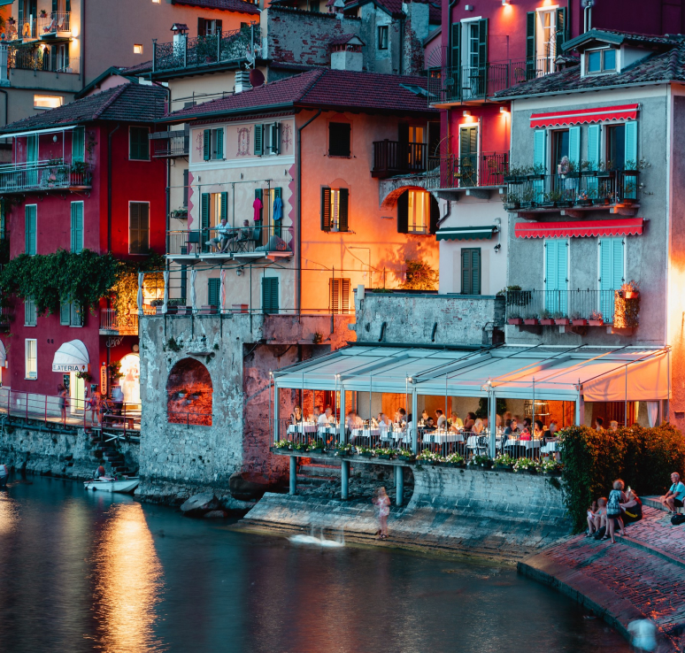 Italian restaurant and houses exterior